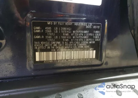 2012 Subaru Outback 2.5I Limited z USA, uszkodzony, nr VIN 4S4BRBKC8C3265393